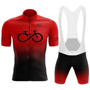 Fietsshirt voor heren, wielertrui, fietssets, herenpakken, fietsshirts met korte mouwen, gewatteerde koersbroek, zomer ademend (Rood B, 4XL)