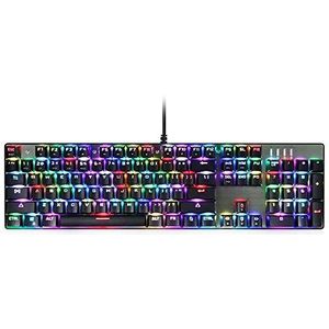 Gamingtoetsenbord, 104 toetsen RGB-achtergrondverlichting mechanisch gamingtoetsenbord met blauwe schakelaar en satellietschacht, grijs