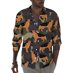 Camo Duitse herder heren revers shirt met lange mouwen button down print blouse zomer zak T-shirts tops 6XL