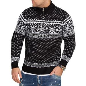 behype. Heren Troyer Winter Gebreide trui in Noorse look met opstaande kraag, zwart, XL