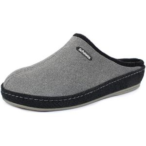 SCHAWOS Lisa Vilten pantoffels voor dames, warm gevoerd, scheerwol met voetbed, vaste zool, antislip, antraciet 10 W, 36 EU