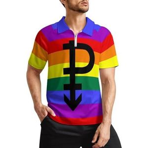 Pansexual vlag LGBT Pride heren golfpoloshirts klassieke pasvorm T-shirt met korte mouwen bedrukt casual sportkleding top S