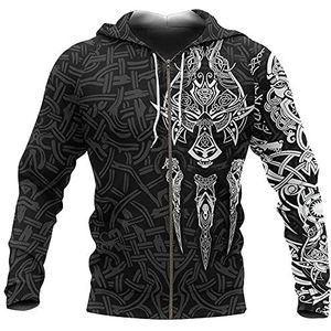 Mannen Full Zip Hooded Sweatshirt, Noorse Mythologie Viking Odin Crow Keltische Wolf Tattoos Zip Hoodie Jas, Groot Formaat Winter Hoodie Pullover Lichtgewicht Kleding