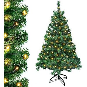 HENGMEI Kunstkerstboom met verlichting, 120 cm, pvc, led, dennenboom, kerstboom met standaard, kerstdecoratie (120 cm, 120 lampen)