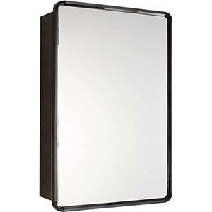 Single Door Bathroom Mirror Cabinet, Stainless Steel Wall Mounted Medicine Cabinet with Magnetic Door, Black,Left,450x650x140mm,Badkamerspiegels