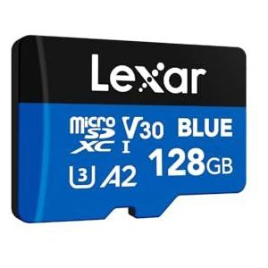 Lexar Blue Micro SD kaart 128GB, tot 160 MB/s leessnelheid, microSDXC UHS-I-kaart, klasse 10, U3, V30, A2, Full HD en 4K-video, snelle geheugenkaart voor smartphones/tablets/actioncamera's