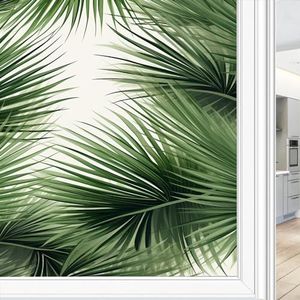 Minimal Nature Leaves Window Privacy Film Tropische Plant Aquarel Gebrandschilderd Glas Raambekledingen Statische Klemfolie voor Thuiskantoor Winkels 70 x 100 cm