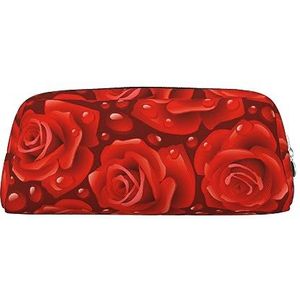 Veel rode rozen make-up tas lederen etui reizen toilettas cosmetische tas dagelijkse opbergtas voor vrouwen, Zilver, Eén maat, Tas Organizer