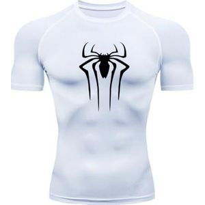 MIDUNU Spider T-shirt met korte mouwen voor heren, ademend, sneldrogend, sporttop, krachttraining, trainingspak, compressie, fitnessshirt voor heren, 18, L