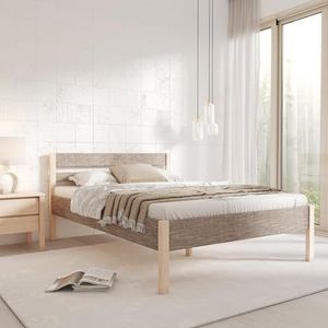 Hansales houten bed 160x200 cm Kaja Scandi Style met rolframe - met stoffen bekleding - kleur bruin - gemaakt van behandeld FSC® massief berkenhout - kleur bruin