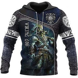 Noorse Mythologie Odin Warriors Tatoeages Grafische Hoodie Pullover, Viking Axe Print Voor Heren Met Volledige Ritssluiting En Capuchon Met Trekkoord