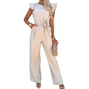 Vlinder Mouw Wijde Pijpen Jumpsuit Vrouwen Zomer Casual Romper Streetwear Jumpsuits Overalls Vrouwen (Color : Beige, Size : XXL)