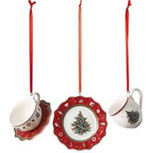 Villeroy en Boch - Toy's Delight Decoration Ornamenten serviesset rood, 3-delig, charmante hangerset voor de kerstboom, porselein, rood, 4 x 7 cm