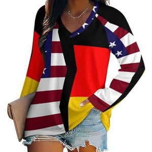 Verenigde Staten en Duitsland vlaggen dames lange mouwen V-hals T-shirts herfst tops pullover tuniek T-shirt voor leggings