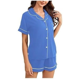 Damespyjamaset 2-delige top en shorts Zachte pyjama's, homewear pyjamasets, zomerpyjamasets for dames(Color:Blue,Size:XL)