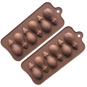 Silicone Mold Hard Candy Mold Mouse Shape 6-holes Mallen Voor Doe-het-candy Pudding Gum Maker Pack Of 2 - Willekeurige Kleur