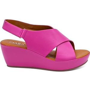 CIARA LONDON Dames Slip On Mid Heel Wedge Casual Zomer Sandalen, Haak & Lus, Slingback, Open Teen, Fuchsia, 42 EU