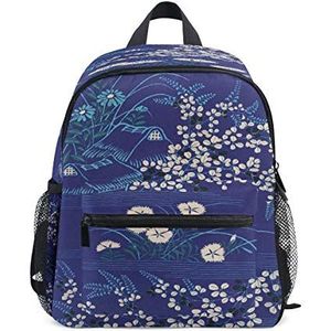 Japanse kunst blauwe bloem peuter rugzak boekentas mini schoudertas voor 1-6 jaar reizen jongens meisjes kinderen met borstband clip fluitje