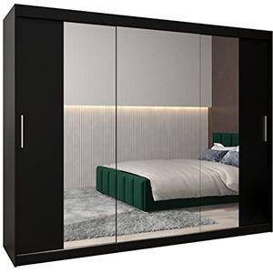 MEBLE KRYSPOL Tokyo 2 250 slaapkamerkast met DRIE schuifdeuren, spiegel, kledingroede en planken - 250x200x62cm - mat zwart