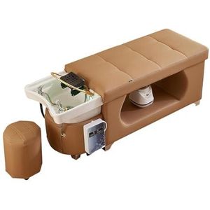 MegLob Hoofd Spa-Bed, Schoonheidssalon Thaise Massageshampoo Bed, Ergonomische Hoofdzorgbehandeling Voor Spa-Resort, Massagetafel Met U-Vormige Watermassage,Bruin