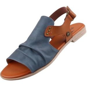 Mustang - Sandalen - Blauw/bruin - Blokhak - Klittenbandsluiting