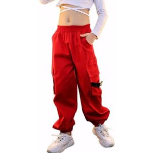 Rolanko Cargobroek voor kinderen, elastische taille, voor jongens en meisjes, street / hiphop, rood