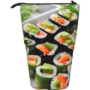 Nbtghga Sushi Dille Augurken Print Potlood Telescopische Klassieke Kunsten Stand Up Etui Organizer Potlood Houder Make-up Tas Gift, Zwart, Eén maat
