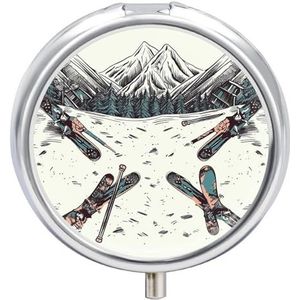 Skiën met Gear Set Ronde Pillendoos Reizen Draagbare Pillenkoker 23 Compartiment Geneeskunde Metalen Tablet Vitamine Houder Organizer voor Portemonnee Pocket