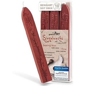 gravurART Zegelwas rood-metallic - persoonlijke brieven verzegelen met stempelwas voor zegelstempel - 3 staven was met lont
