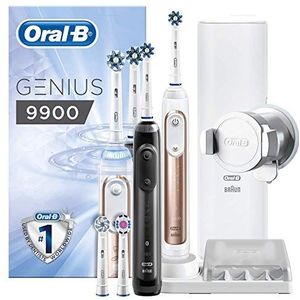 Oral-B Genius 9900 Elektrische tandenborstel met positioneringsherkenning, met 2e handstuk en reisetui, roségoud en zwart