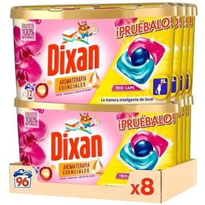 Dixan Trio Caps aromatherapie, orchidee en macadamia-olie, wasmiddel in capsules (8 stuks, in totaal 96 wasbeurten), zeep in capsules met etherische oliën voor het wassen van het wasgoed
