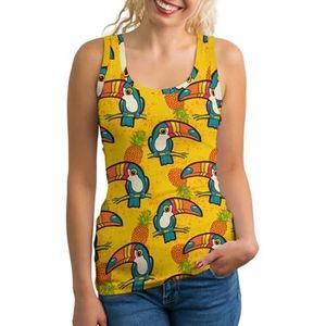 Pineapple Parrot Tanktop voor dames, mouwloos T-shirt, pullover, vest, atletisch, basic shirts, zomer, bedrukt