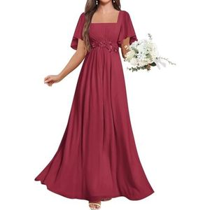 KURFACE Chiffon Moeder van de Bruid Jurken met Mouwen Kant Applique Flutter Mouw Bruidsmeisje Jurk Formele Jurk, Woestijnroos, 34