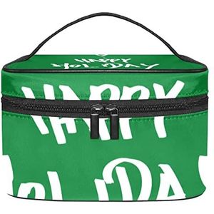 Draagbare Make-up Tas Reizen Cosmetische Zakken Voor Vrouwen Meisjes Rits Pouch Case Organizer Gelukkige Vakantie Groen Citaat, Meerkleurig, 22.5x15x13.8cm/8.9x5.9x5.4in