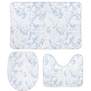Blauwe marmeren textuur badkamer tapijten set 3 stuks antislip badmatten wasbare douchematten vloermat sets 39,9 cm x 59,9 cm