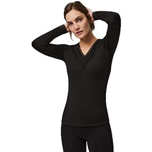 YSABEL MORA Thermisch T-shirt met V-hals, kant, lange mouwen, voor dames, stijl en comfort bij koud weer, aanpassingsvermogen en elegantie om je figuur en dagelijks welzijn te benadrukken, Zwart, XXL