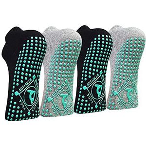 HYCLES Yogasokken antislipsokken voor dames, 4 paar, yoga, pilates, barre, dans, ballet, trampoline, ziekenhuis, maat 35-43, 2 #2 zwart, 2 x grijs, 41/43 EU