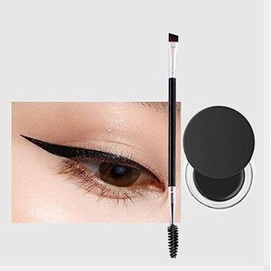 Waterproof Eyeliner Gel - 2 In 1 Long-lasting Waterproof Eyeliner/Eyebrow Gel with Brush - High Pigmented Gel Eye Liner (01# Retro Black)