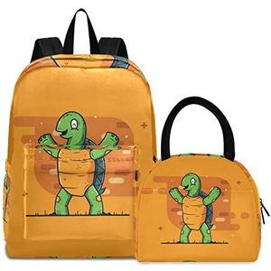 Zeeschildpad groene boekentas lunchpakket set schouderrugzak boekentas kinderrugzak geïsoleerde lunchbox-tas voor meisjes jongens, Patroon., Medium