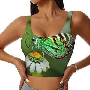 Groen Blad Kleurrijke Vlinder Print Comfortabele Vrouwen Sport Vest Yoga Workout Vest Voor Vrouwen Lichtgewicht Zomer, Zwart, S