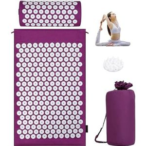 Antislipmassagekussen, massage yoga, acupressuurmat, acupressuurmat, acupressuurmat, acupressuurmat, acupressuurmat, acupressuurmat en kussen, 3-delige sets (paars)