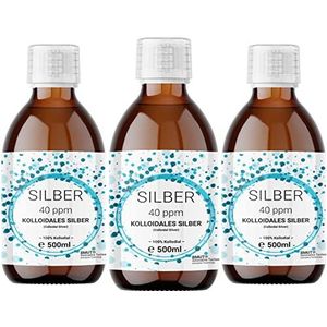 3 x 500 ml colloïdaal zilver (40 ppm) in bruine glazen fles | zilverwater | zuiver water | 100% colloïdaal