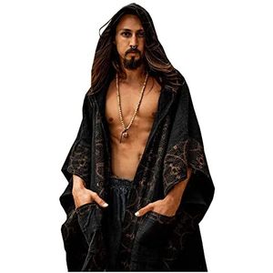 AYAWA Hooded Kimono Black Icaro Cape Poncho Robe Shipibo Heilige patronen ceremonie ritueel sjamaan Tribal sjaal Viking Festival Wrap AJJAYA