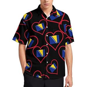 I Love Bosnisch Rood Hart Hawaïaans shirt voor mannen zomer strand casual korte mouw button down shirts met zak