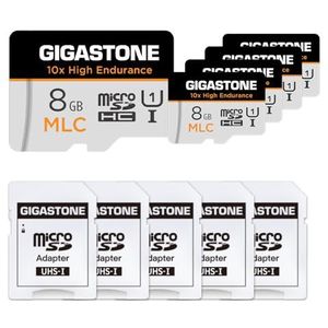 Gigastone 8GB 5-pack micro SD geheugenkaart, MLC 10x High Endurance, SDHC UHS-I U3, klasse 10, V30, 4K, 90/40 MB/s lees- en schrijfsnelheid, Full HD, speciaal voor Dash Cam, slimme binnen-/buitencamera, micro sd card