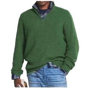 Heren kasjmier Business Casual trui met rits, kwart rits trui heren, Slim fit heren v-hals truien lange mouw (XL,Green)