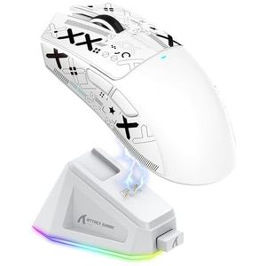 ATTACK SHARK X11 Gamingmuis met magnetisch oplaadstation, PixArt PAW3311 gamingsensor, BT/2.4G draadloze/bedrade gamingmuis met muisgriptape, 22000 DPI, gamermuizen voor Win11/Xbox/PS/Mac (wit)