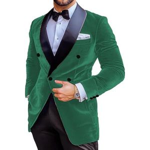 Heren fluwelen pak blazer slim fit kerst jas prom smoking jas inkeping revers bruiloft feest gekleed, Emerald Groen, XS