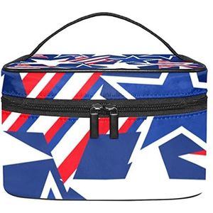 Roze zwart gouden gestippeld patroon make-up tas voor vrouwen meisjes cosmetische tassen met handvat reizen make-up organizer tas, USA Stars Stripes Blauw Rood Wit Patroon, 8.9x5.9x5.4 Inches, Make-up zakje