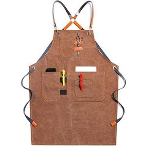 GPDNBIEU, Schorten for mannen, werkschort canvas schort werkplaats gereedschap met verstelbare bandjes for kapper, keuken, tuinman, café(Bruin)